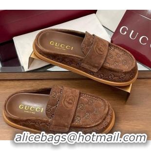 Trendy Design Gucci GG Suede Flat Mules with Double G Dark Brown 2025 817468