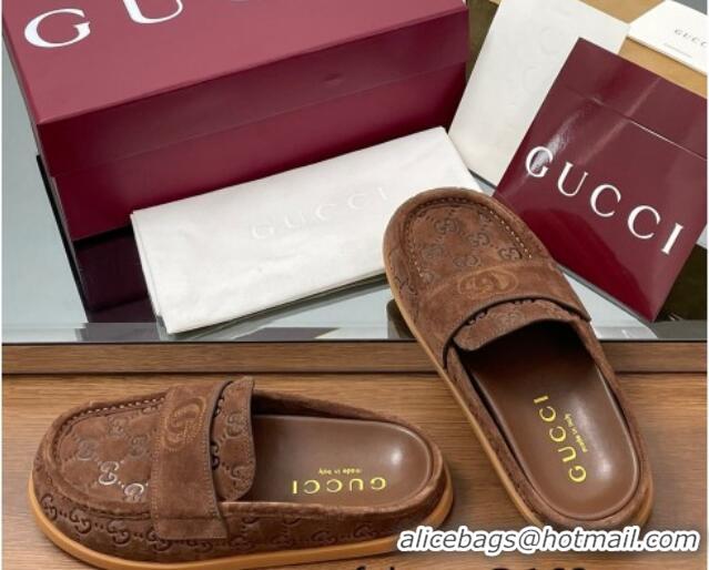 Trendy Design Gucci GG Suede Flat Mules with Double G Dark Brown 2025 817468