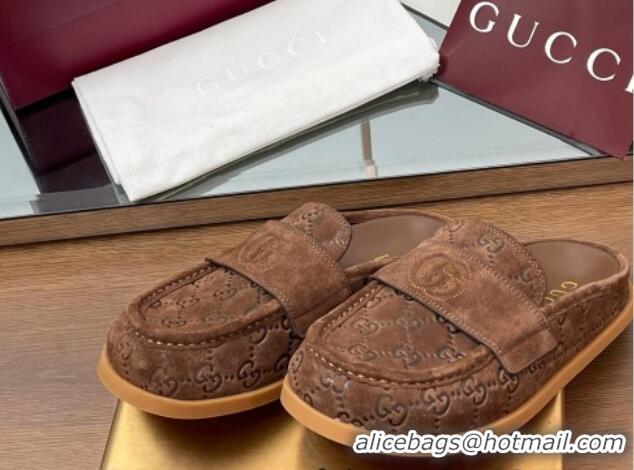 Trendy Design Gucci GG Suede Flat Mules with Double G Dark Brown 2025 817468