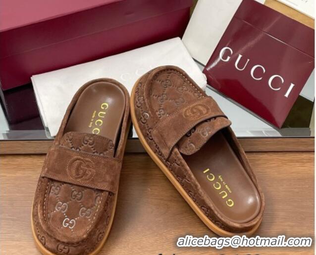 Trendy Design Gucci GG Suede Flat Mules with Double G Dark Brown 2025 817468