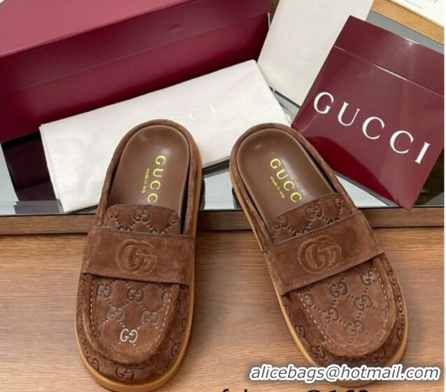 Trendy Design Gucci GG Suede Flat Mules with Double G Dark Brown 2025 817468