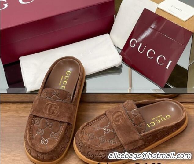 Trendy Design Gucci GG Suede Flat Mules with Double G Dark Brown 2025 817468