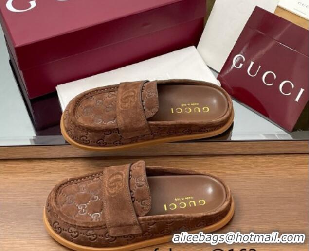 Trendy Design Gucci GG Suede Flat Mules with Double G Dark Brown 2025 817468
