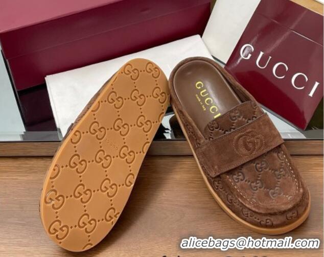 Trendy Design Gucci GG Suede Flat Mules with Double G Dark Brown 2025 817468