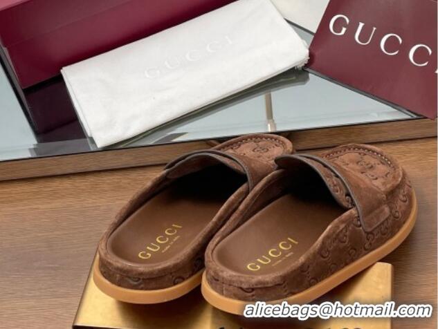 Trendy Design Gucci GG Suede Flat Mules with Double G Dark Brown 2025 817468