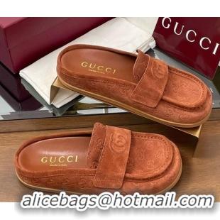Pretty Style Gucci GG Suede Flat Mules with Double G Brown 817468