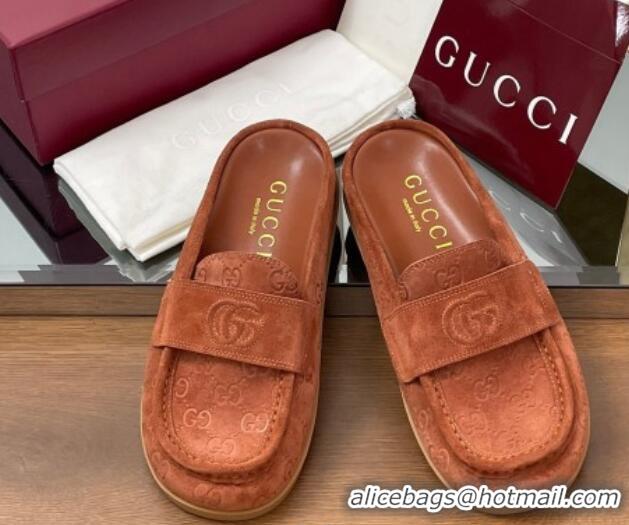 Pretty Style Gucci GG Suede Flat Mules with Double G Brown 817468