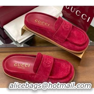 Best Product Gucci GG Suede Flat Mules with Double G Red 817468