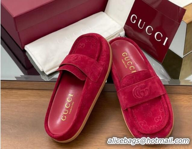 Best Product Gucci GG Suede Flat Mules with Double G Red 817468