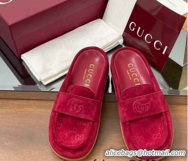 Best Product Gucci GG Suede Flat Mules with Double G Red 817468