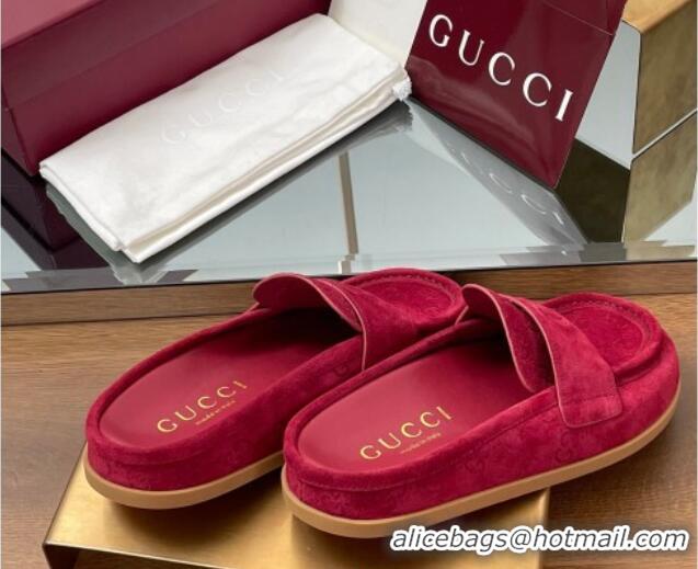 Best Product Gucci GG Suede Flat Mules with Double G Red 817468