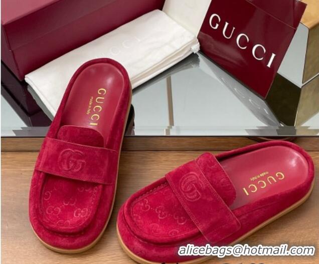 Best Product Gucci GG Suede Flat Mules with Double G Red 817468