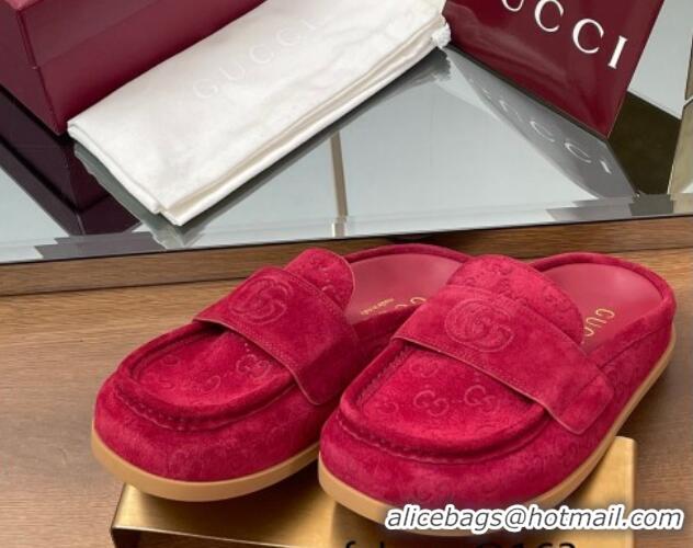 Best Product Gucci GG Suede Flat Mules with Double G Red 817468