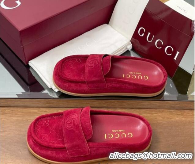 Best Product Gucci GG Suede Flat Mules with Double G Red 817468