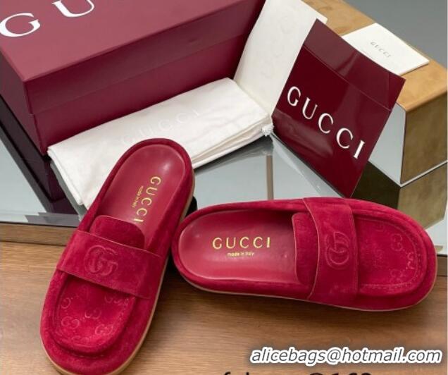 Best Product Gucci GG Suede Flat Mules with Double G Red 817468