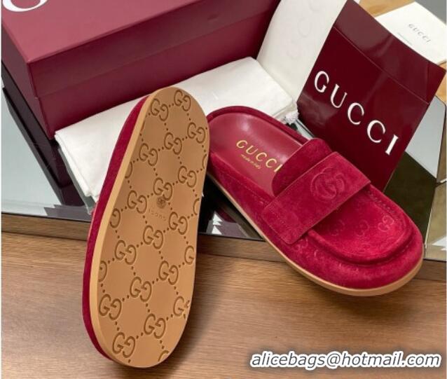 Best Product Gucci GG Suede Flat Mules with Double G Red 817468