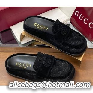Durable Gucci GG Suede Flat Mules with Double G Black 817468