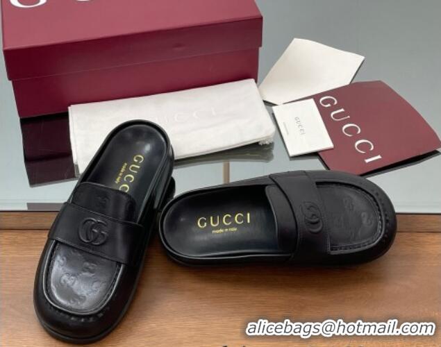 Unique Style Gucci GG Leather Flat Mules with Double G Black 817468
