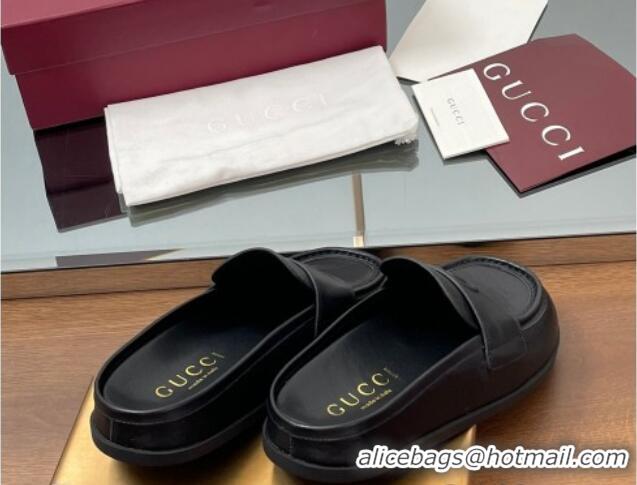 Unique Style Gucci GG Leather Flat Mules with Double G Black 817468