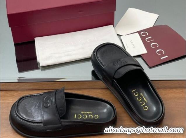 Unique Style Gucci GG Leather Flat Mules with Double G Black 817468