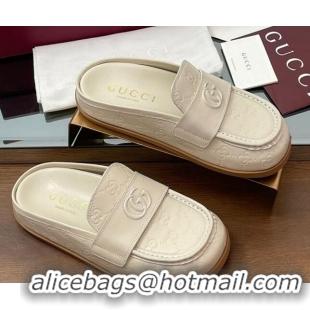 Low Price Gucci GG Leather Flat Mules with Double G White 817468