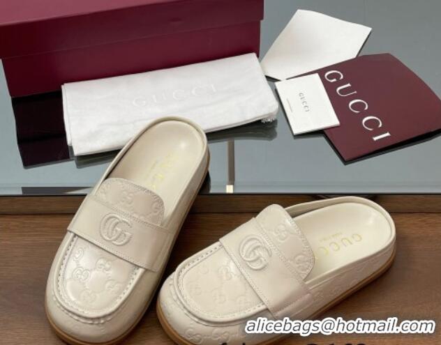 Low Price Gucci GG Leather Flat Mules with Double G White 817468