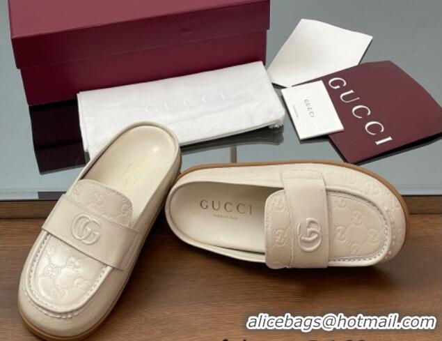 Low Price Gucci GG Leather Flat Mules with Double G White 817468