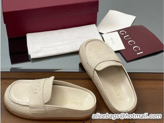 Low Price Gucci GG Leather Flat Mules with Double G White 817468