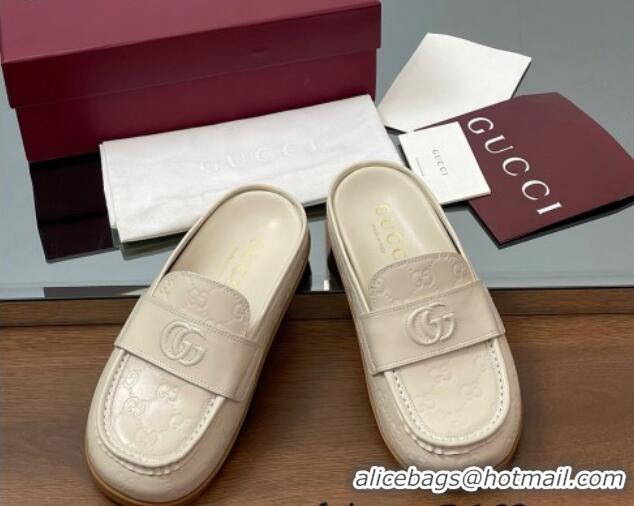 Low Price Gucci GG Leather Flat Mules with Double G White 817468