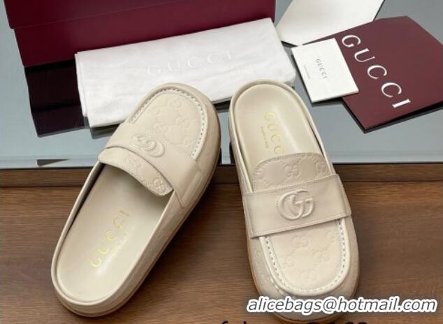 Low Price Gucci GG Leather Flat Mules with Double G White 817468
