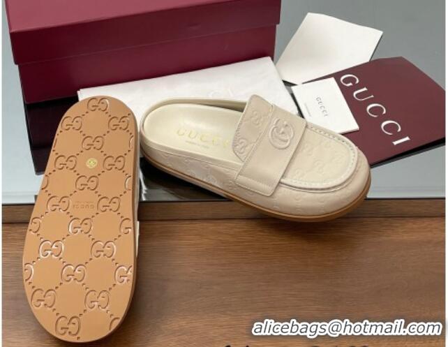 Low Price Gucci GG Leather Flat Mules with Double G White 817468