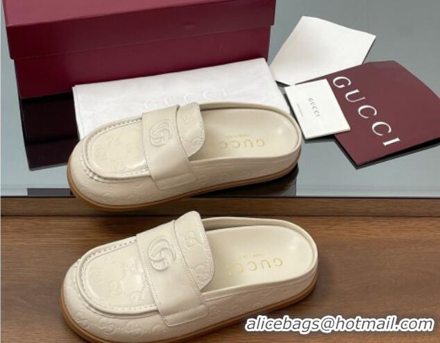 Low Price Gucci GG Leather Flat Mules with Double G White 817468