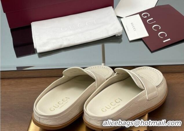 Low Price Gucci GG Leather Flat Mules with Double G White 817468