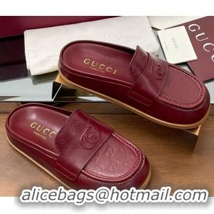 Good Looking Gucci GG Leather Flat Mules with Double G Burgundy 817468