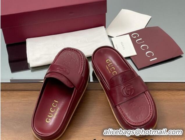 Good Looking Gucci GG Leather Flat Mules with Double G Burgundy 817468