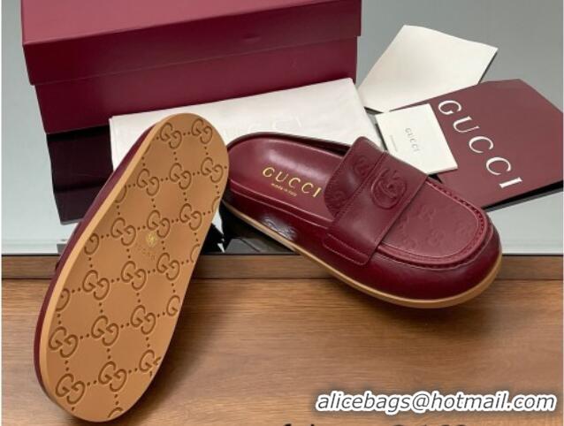 Good Looking Gucci GG Leather Flat Mules with Double G Burgundy 817468