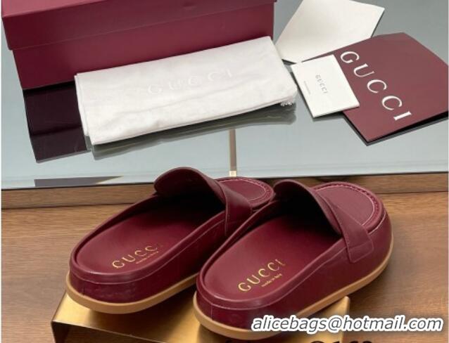 Good Looking Gucci GG Leather Flat Mules with Double G Burgundy 817468