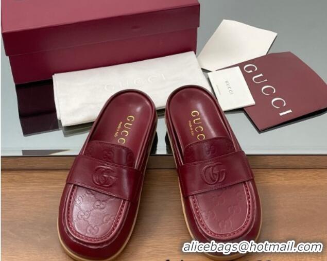 Good Looking Gucci GG Leather Flat Mules with Double G Burgundy 817468