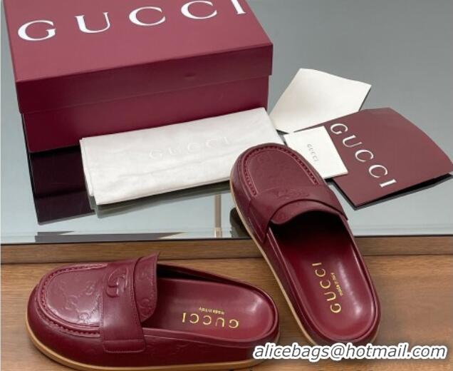 Good Looking Gucci GG Leather Flat Mules with Double G Burgundy 817468