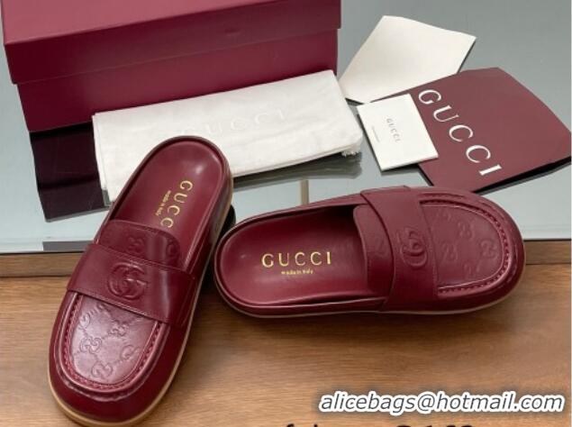 Good Looking Gucci GG Leather Flat Mules with Double G Burgundy 817468
