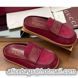 Best Grade Gucci GG Canvas Flat Mules with Double G Red 817468