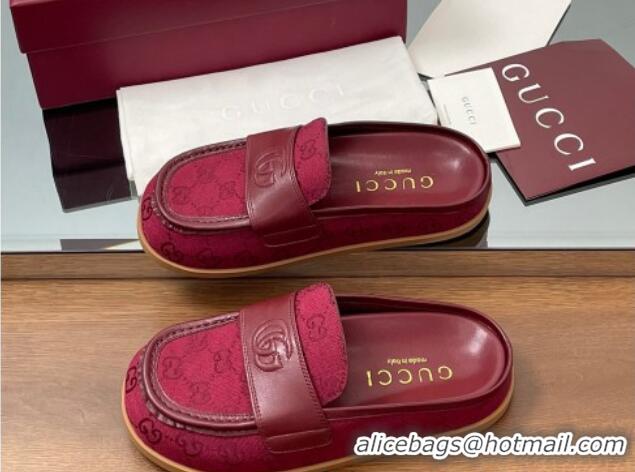 Best Grade Gucci GG Canvas Flat Mules with Double G Red 817468