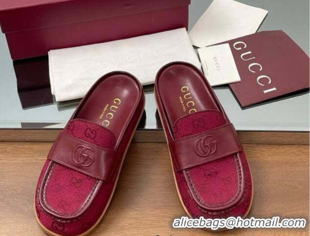 Best Grade Gucci GG Canvas Flat Mules with Double G Red 817468