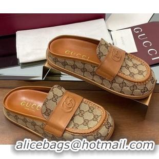 Best Price Gucci GG Canvas Flat Mules with Double G Beige 817468