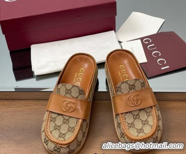 Best Price Gucci GG Canvas Flat Mules with Double G Beige 817468
