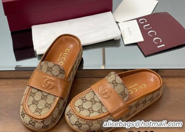 Best Price Gucci GG Canvas Flat Mules with Double G Beige 817468