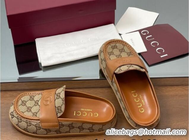 Best Price Gucci GG Canvas Flat Mules with Double G Beige 817468