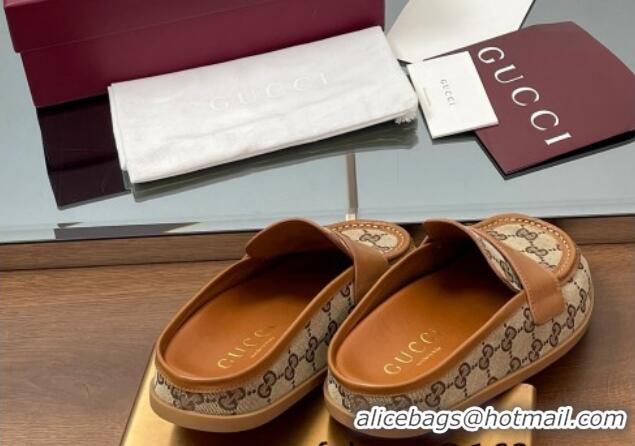 Best Price Gucci GG Canvas Flat Mules with Double G Beige 817468
