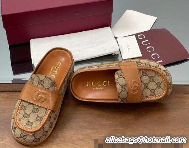 Best Price Gucci GG Canvas Flat Mules with Double G Beige 817468