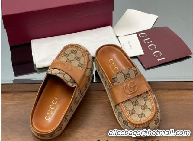 Best Price Gucci GG Canvas Flat Mules with Double G Beige 817468